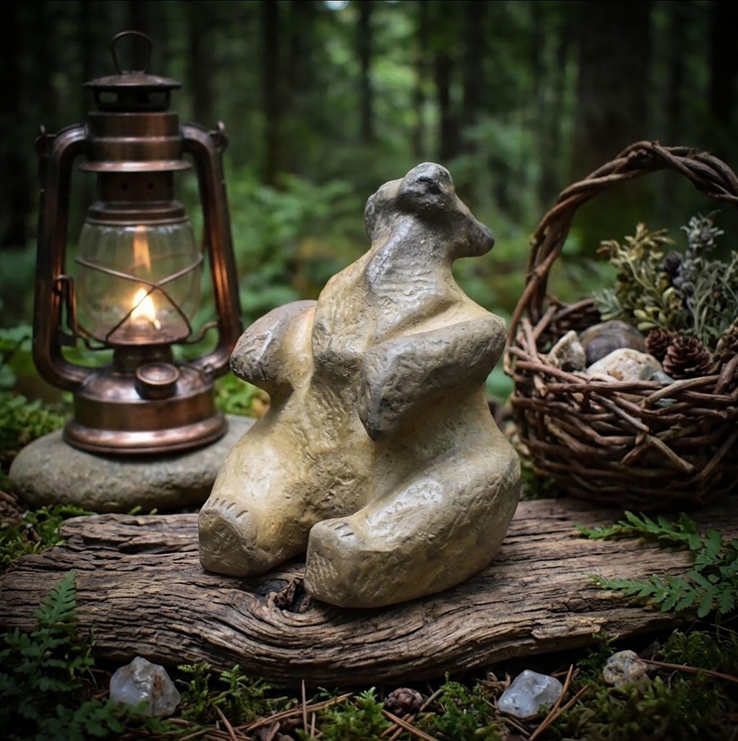 Spirituelle Dekoration aus Ton und im Rauchbrand vollendet - Altar Höhlenkunst - Krafttier Bär Skulptur - Schamanismus