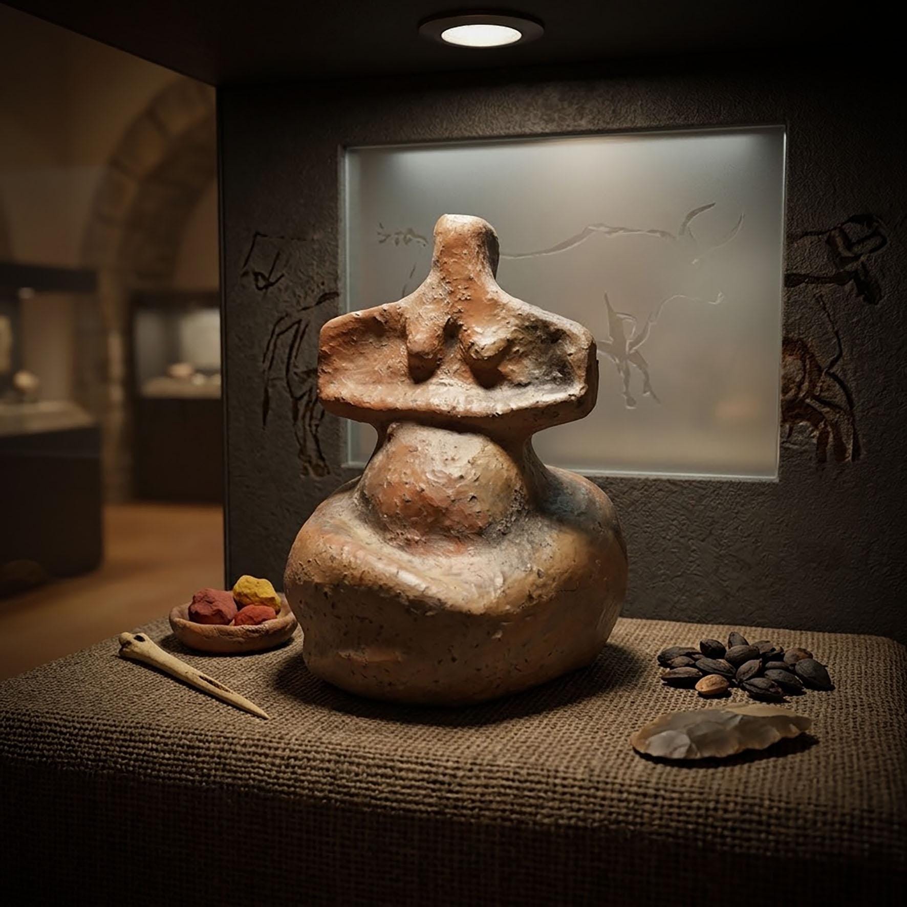 Handgefertigte Venus Statue aus Ton – im Rauchbrand veredelt stehend für Matriarchat & Fruchtbarkeit ideal als Geschenk für werdende Eltern