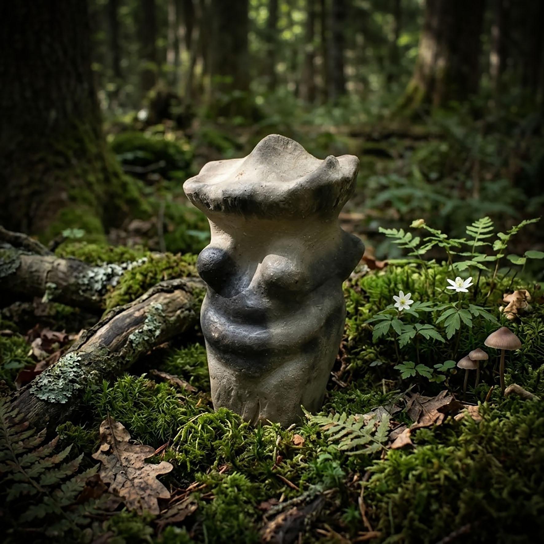 Skulptur Pilzfrau – Hüterin des Waldes - im Feuer geboren - traditionelle Rauchbrandkunst - Art.Nr.: SKU102
