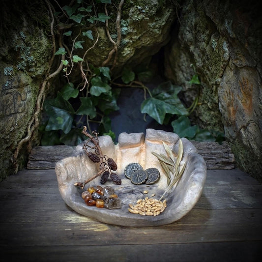 Altar Schrein Ton, Labyrinth Ritualschale handgemacht, schamanischer Kraftort Rauchbrand, Wicca Deko Schale, Unikat SCH030