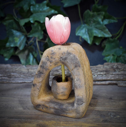 Ritualvase Torbogen Rauchbrand Keramik Urform | Trauerbegleitung Sterbebegleitung Trostgeschenk | Abschied Tor Symbolik 660g AEP006