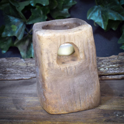 Teelichthalter Turm Rauchbrand Ton | Archaischer Kerzenständer Altar Deko | Rustikales Spirituelles Geschenk Unikat 1,4kg TKH036