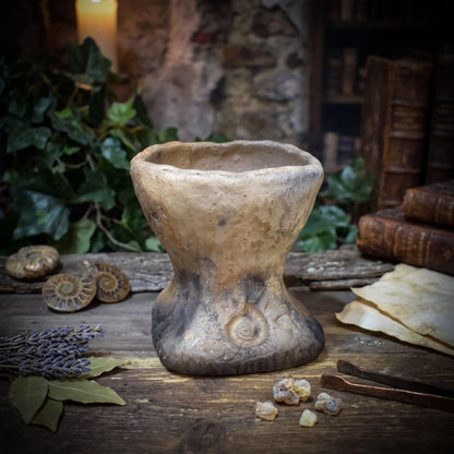Räucherkelch Ton Rauchbrand | Altar Kelch für Weihrauch Harze | Spirituelles Geschenk Ammonit Ritual Keramik 1,4kg RÄG080