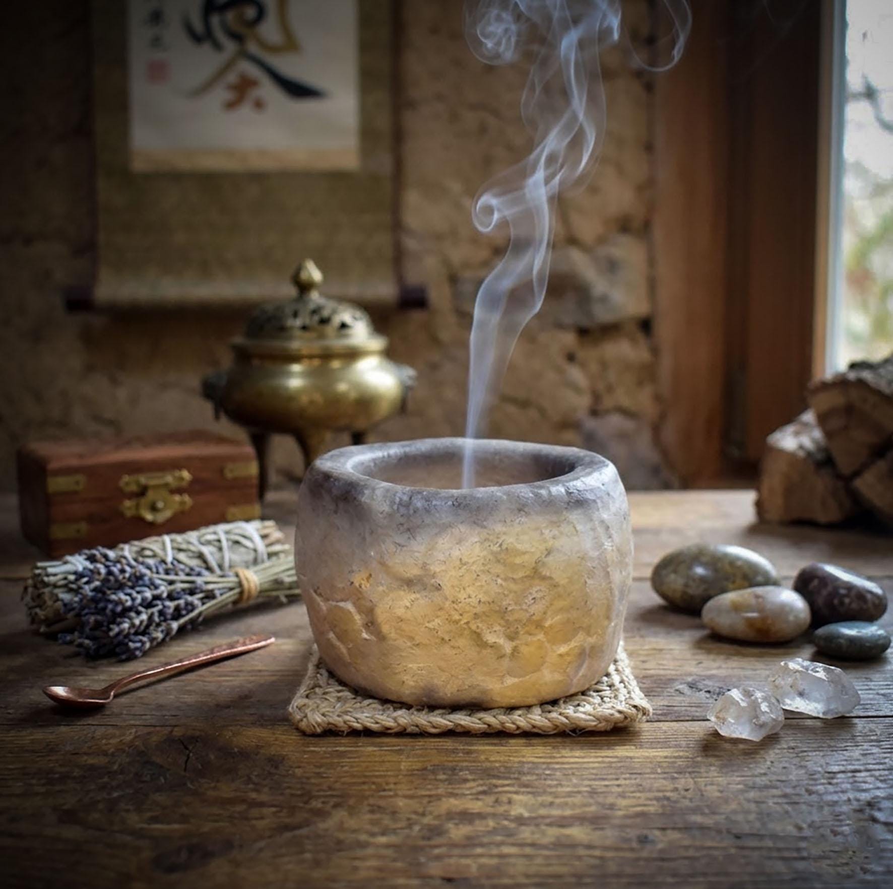 Archaische Räucherschale aus Ton, Kleine Ritualschale Rauchbrand, Handgeformtes Räuchergefäß, Altar Tonschale Unikat RÄG078