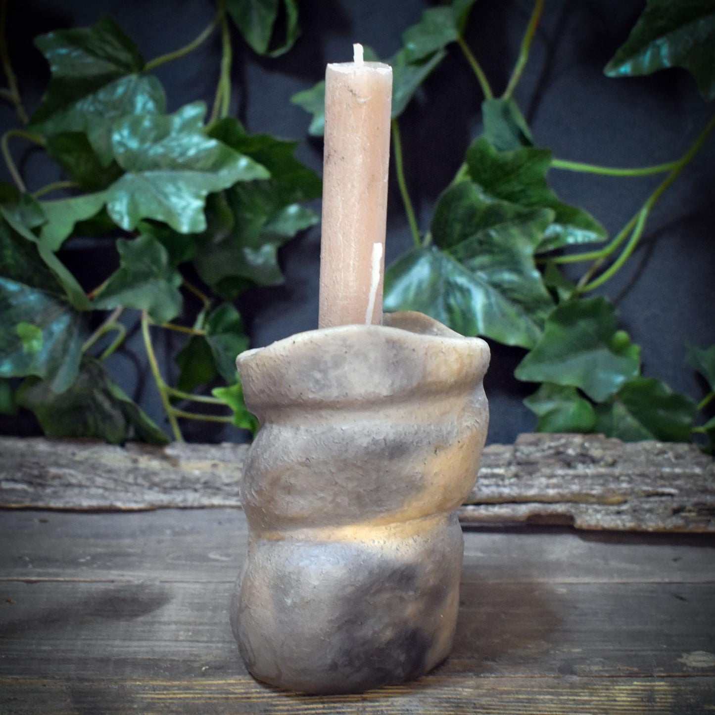 Trauerkerzenhalter Ton Rauchbrand | Spiralen Kerzenständer Altar Deko | Trost Geschenk Trauerbegleitung Keramik Unikat 1kg AEP009