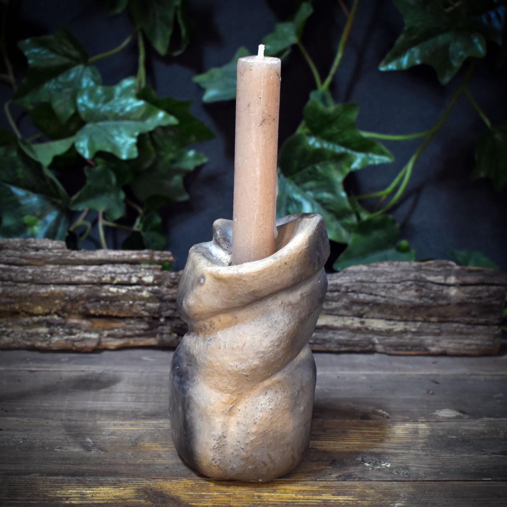 Trauerkerzenhalter Ton Rauchbrand | Spiralen Kerzenständer Altar Deko | Trost Geschenk Trauerbegleitung Keramik Unikat 1kg AEP009