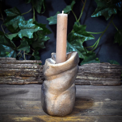 Trauerkerzenhalter Ton Rauchbrand | Spiralen Kerzenständer Altar Deko | Trost Geschenk Trauerbegleitung Keramik Unikat 1kg AEP009