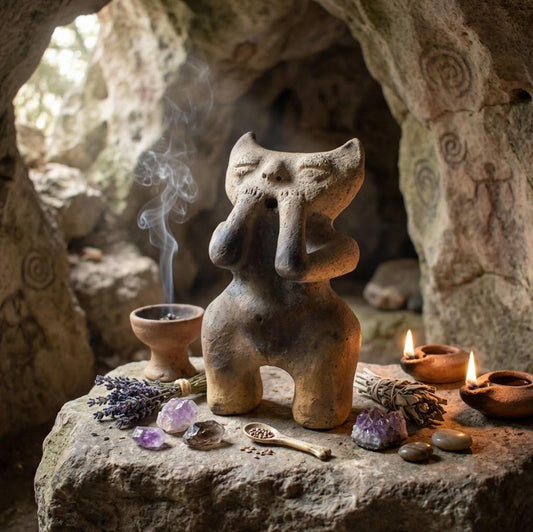 Taino Keramik Skulptur, Archaisches Artefakt aus Ton, Schamanische Altar Figur indigen, Spirituelle Kunst Erdgöttin Naturgeist SKU295