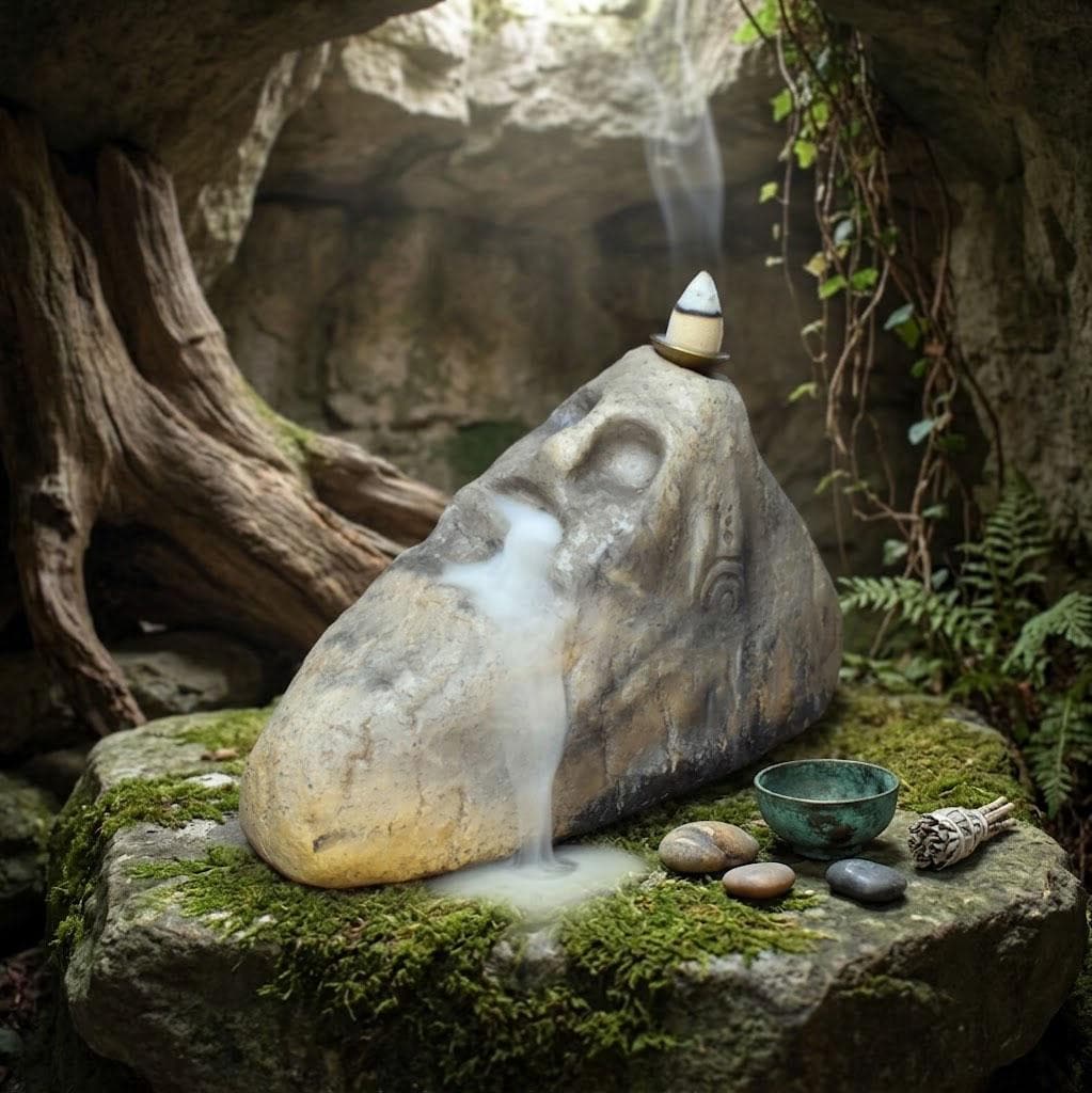 Taino Backflow Räuchergefäß Ton, Archaische Skulptur Wasserfall Räucherkegel, Schamanische Altar Deko, Indigene Kunst Keramik RÄH069