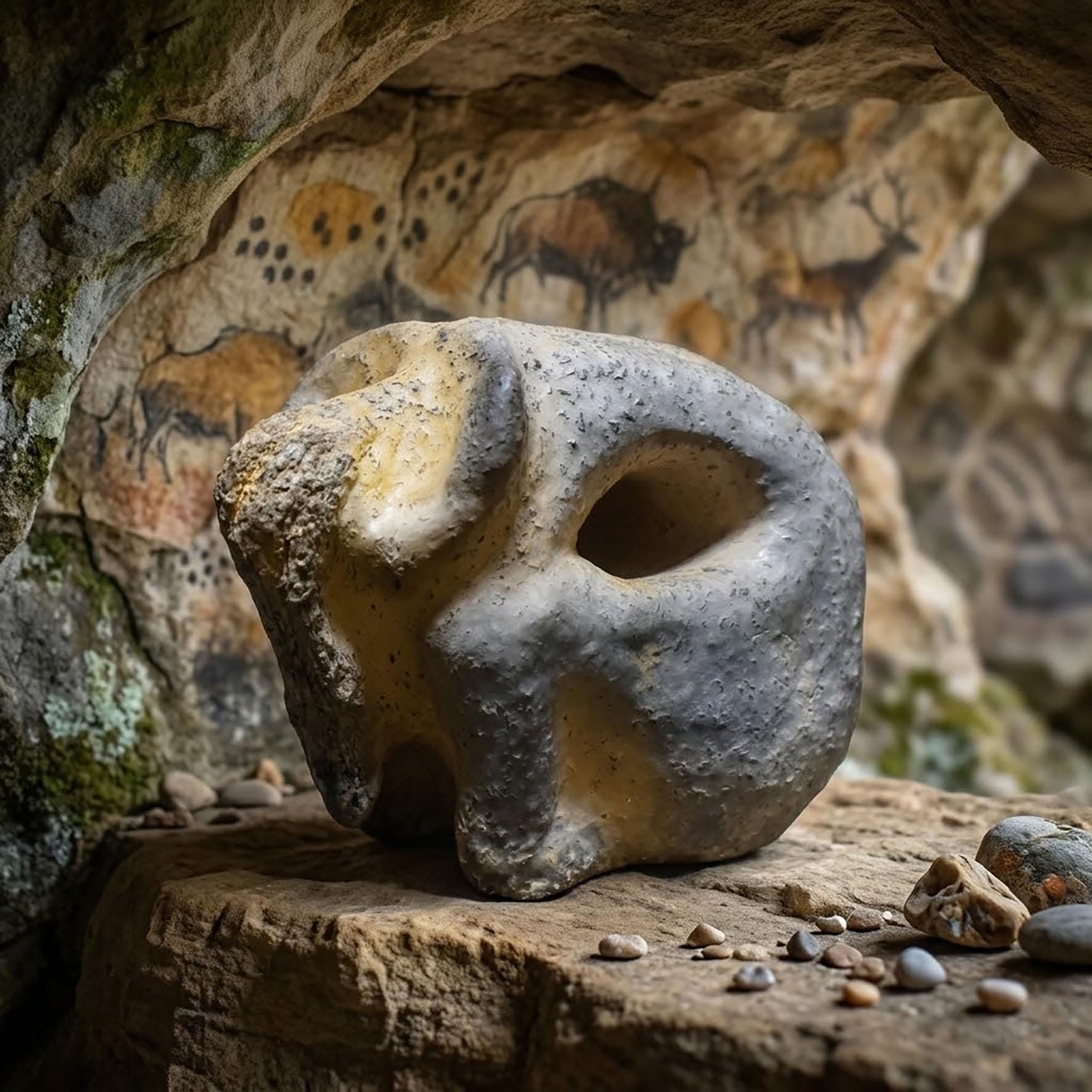 Handgefertigte prähistorisch inspirierte Skulptur - Spirituelle Dekoration aus Ton im Rauchbrand vollendet - individuelles Wohnambiente