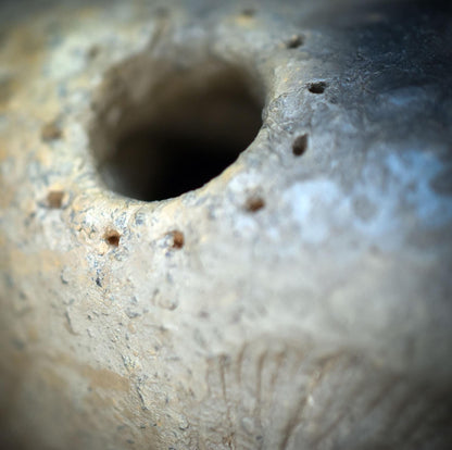 Yoni Teelichthalter Ton Ammonit, Archaisches Windlicht Urkraft, Schamanische Altar Deko Muschel, Erdiges Keramik Licht Sakral TKH038