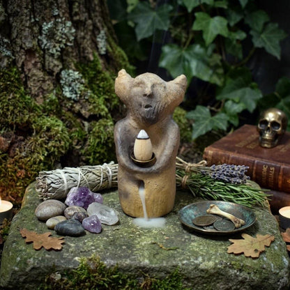 Cernunnos Backflow Räuchergefäß Ton, Kelten Gott Statue Rauchwasserfall, Schamanischer Hirschgott Altarbedarf, Archaische Kunst RÄH071