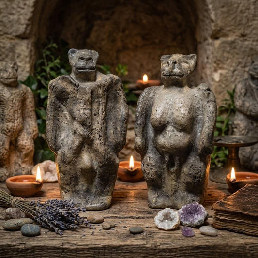 Handgemachte Löwenmensch Tonskulptur – inspiriert durch Fund auf der Schwäbischen Alb -traditionelle Rauchbrandkunst