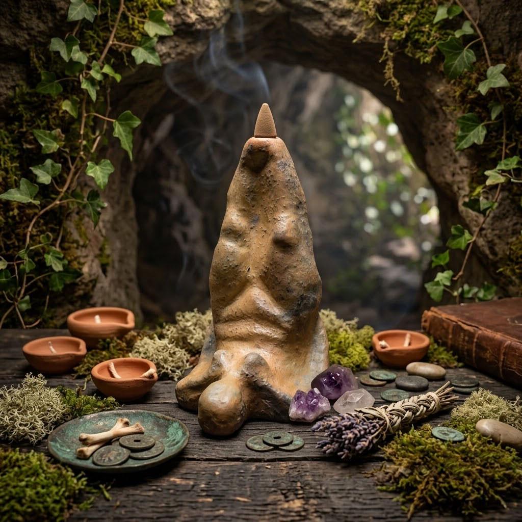 Rückfluss Räucherkegelhalter Sarvangasana Statue - aus Ton - im Rauchbrand gefärbt - Perfektes Geschenk für Yogis