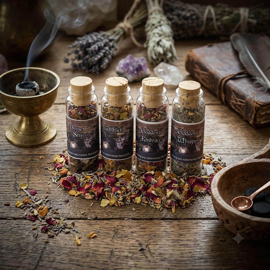 Dein „Beliebteste Räuchermischung“-Set – Vier Welten, eine Reise - 4x 30ml Glas mit Korken