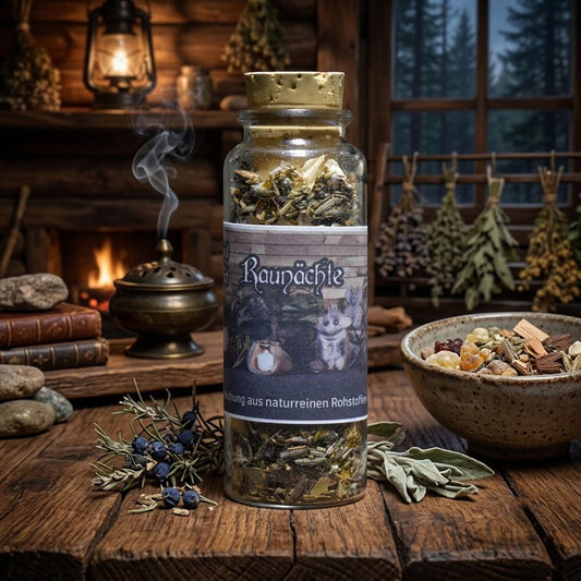 Naturreine Räuchermischung für Raunächte - 30ml Glas mit Korken - Perfekt für Meditationszubehör & Rituale - Art.Nr.: RMA001