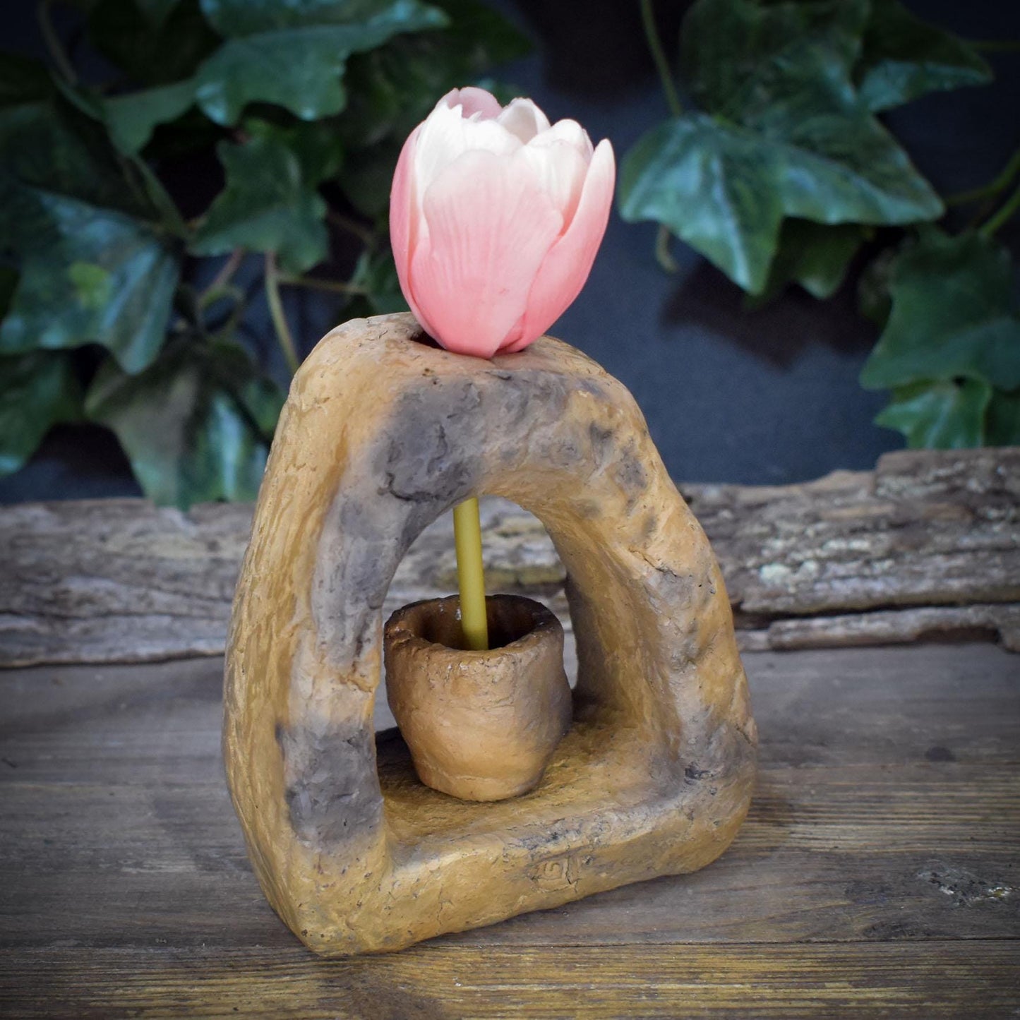 Ritualvase Torbogen Rauchbrand Keramik Urform | Trauerbegleitung Sterbebegleitung Trostgeschenk | Abschied Tor Symbolik 660g AEP006