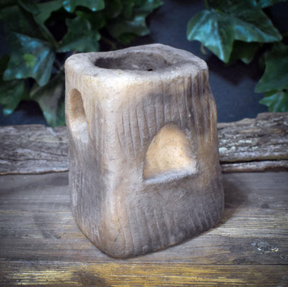 Teelichthalter Turm Rauchbrand Ton | Archaischer Kerzenständer Altar Deko | Rustikales Spirituelles Geschenk Unikat 1,4kg TKH036
