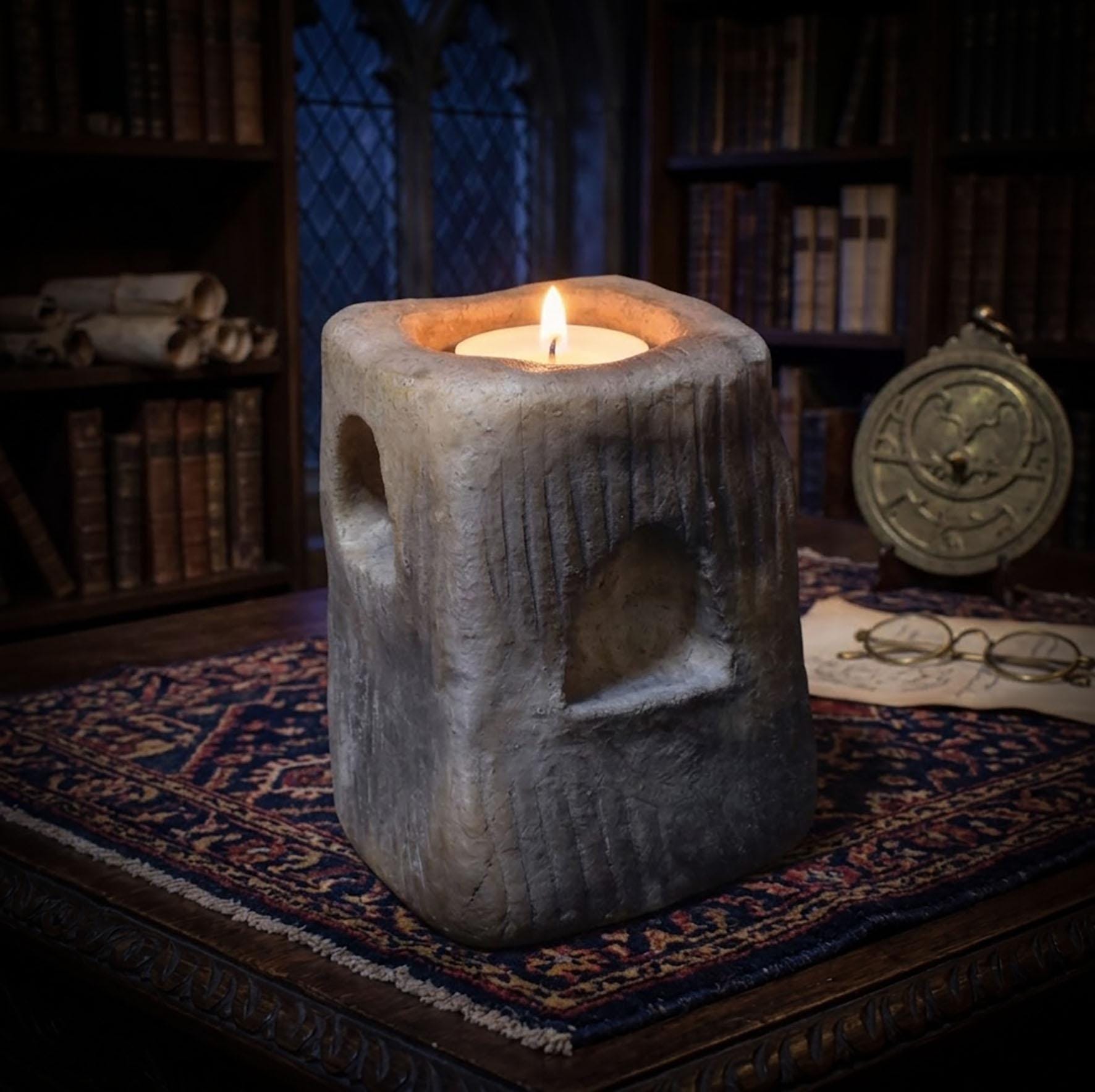 Teelichthalter Turm Rauchbrand Ton | Archaischer Kerzenständer Altar Deko | Rustikales Spirituelles Geschenk Unikat 1,4kg TKH036