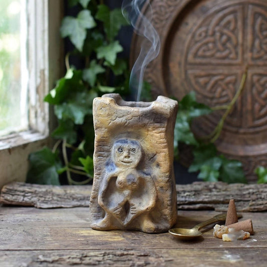 Räucherturm Sheela na Gig Ton | Teelichthalter Göttin Rauchbrand | Spirituelles Geschenk Keltische Altar Keramik Unikat 1,7kg RÄG086
