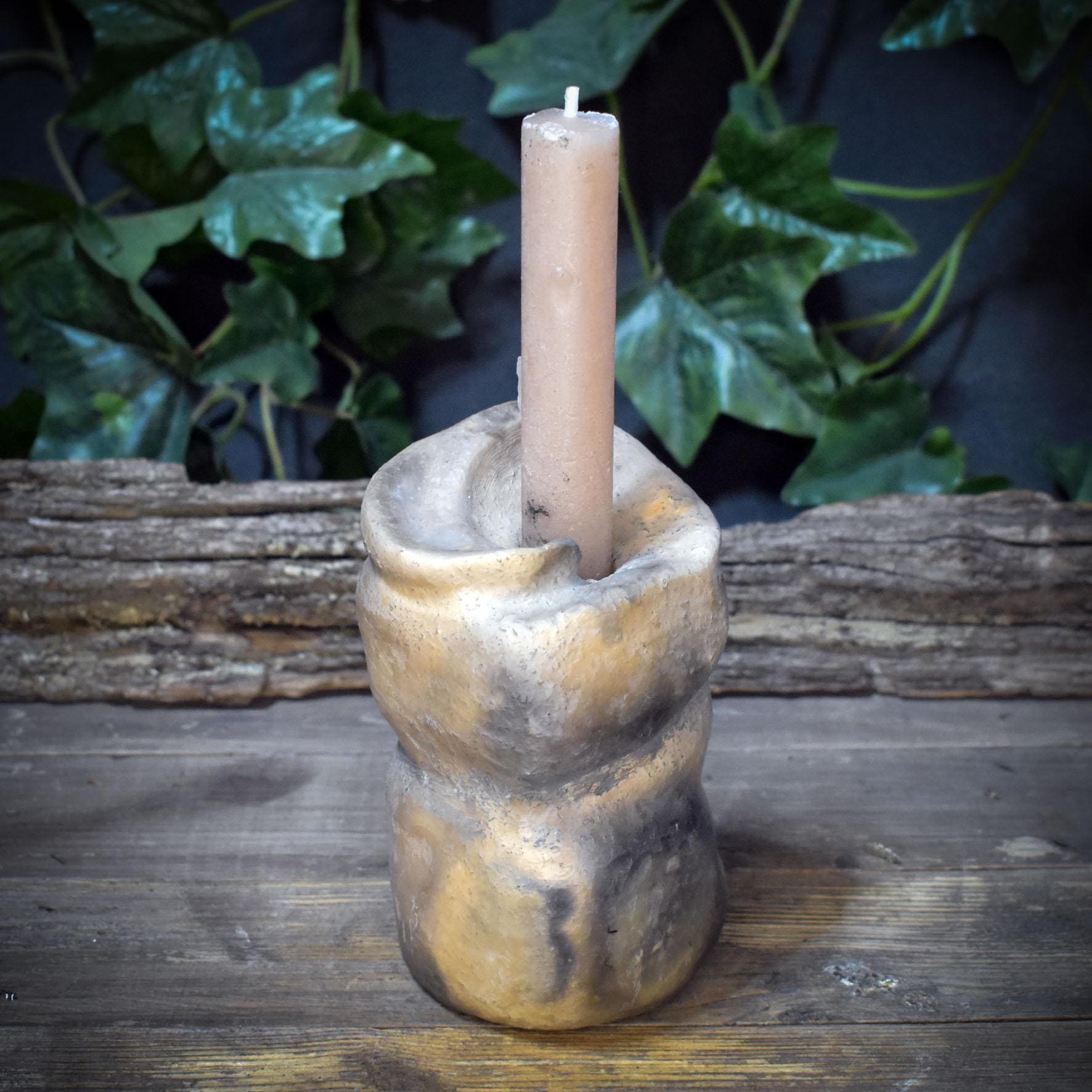 Trauerkerzenhalter Ton Rauchbrand | Spiralen Kerzenständer Altar Deko | Trost Geschenk Trauerbegleitung Keramik Unikat 1kg AEP009