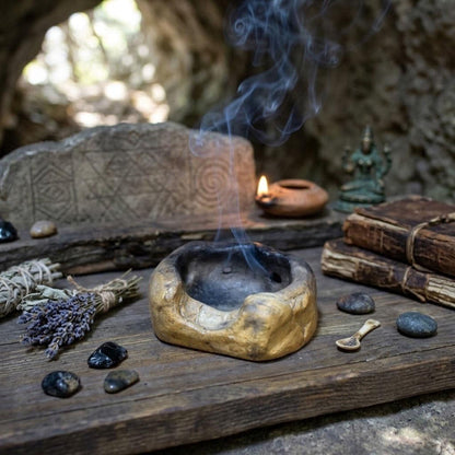 Räucherschale aus Ton, Archaisches Räuchergefäß handgemacht, Schamanische Altar Deko erdig, Keramik Schale für Harze & Kräuter RÄG081