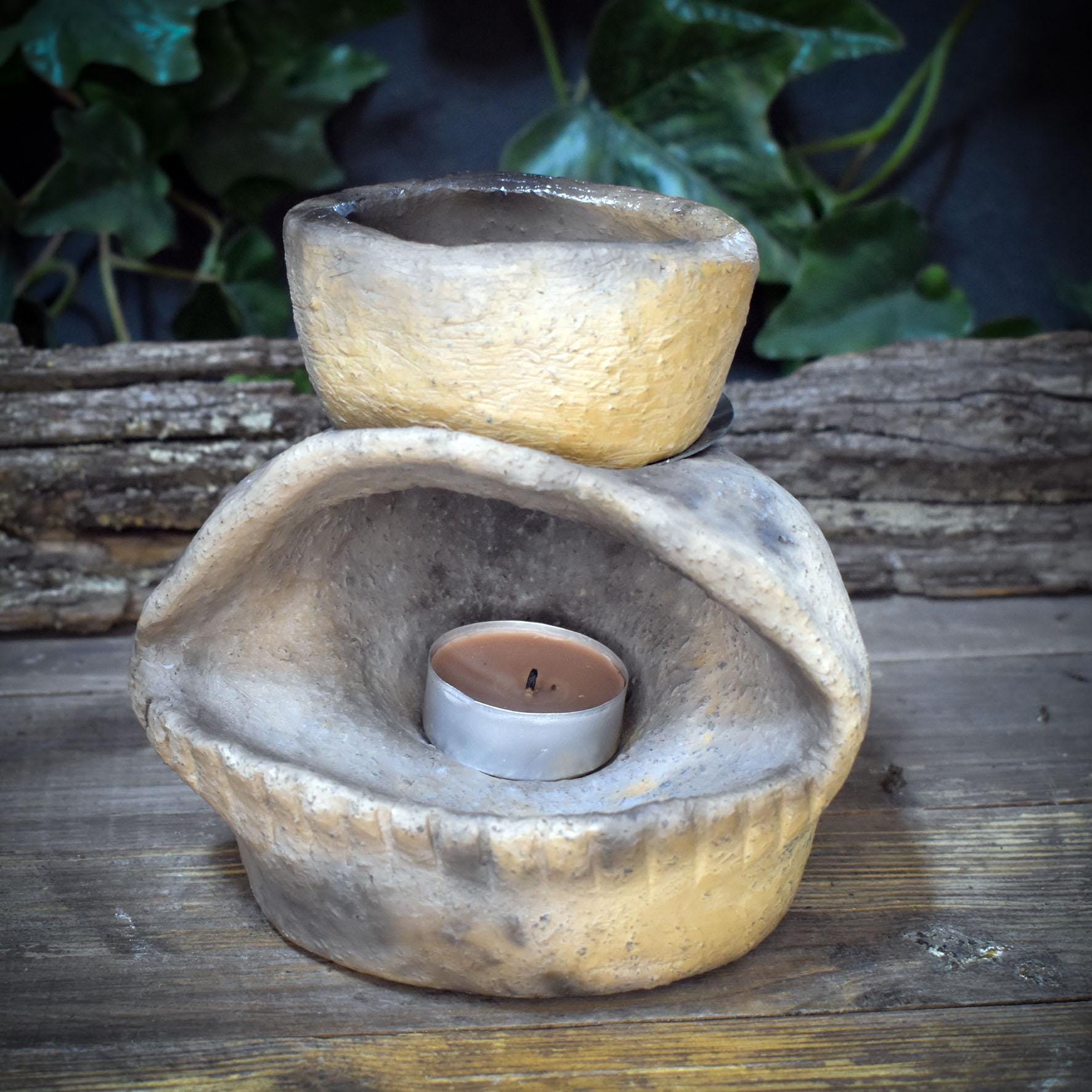 4in1 Räucherstövchen Auge, Keramik Aromalampe Handgemacht, Schamanisches Räuchergefäß Erdig, Drittes Auge Teelichthalter Deko RÄG084