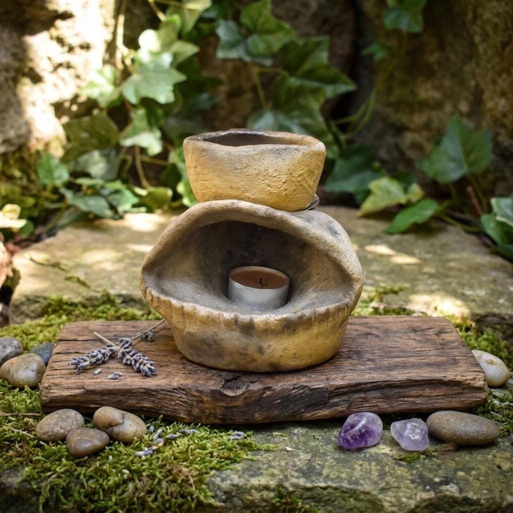 4in1 Räucherstövchen Auge, Keramik Aromalampe Handgemacht, Schamanisches Räuchergefäß Erdig, Drittes Auge Teelichthalter Deko RÄG084