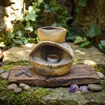 4in1 Räucherstövchen Auge, Keramik Aromalampe Handgemacht, Schamanisches Räuchergefäß Erdig, Drittes Auge Teelichthalter Deko RÄG084