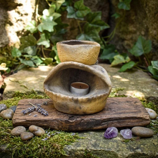 4in1 Räucherstövchen Auge, Keramik Aromalampe Handgemacht, Schamanisches Räuchergefäß Erdig, Drittes Auge Teelichthalter Deko RÄG084