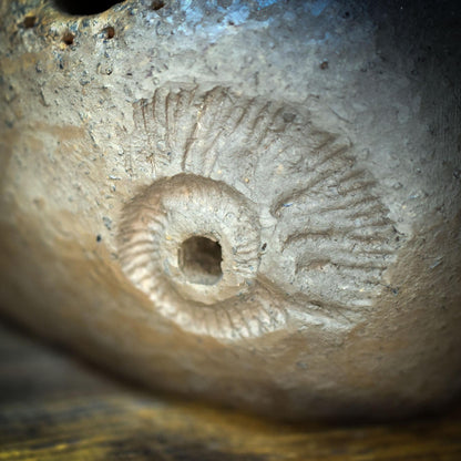 Yoni Teelichthalter Ton Ammonit, Archaisches Windlicht Urkraft, Schamanische Altar Deko Muschel, Erdiges Keramik Licht Sakral TKH038