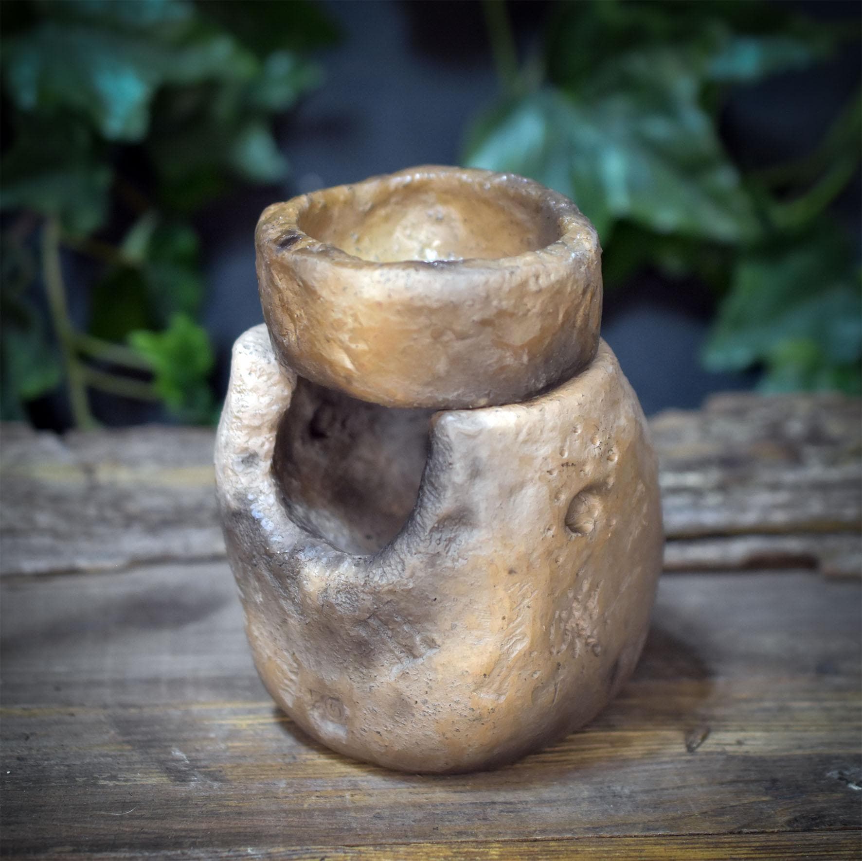 4in1 Räucherstövchen Ton Rauchbrand | Aromalampe Teelichthalter Gesicht | Spirituelles Geschenk Urige Räucherschale Unikat 970g RÄG087