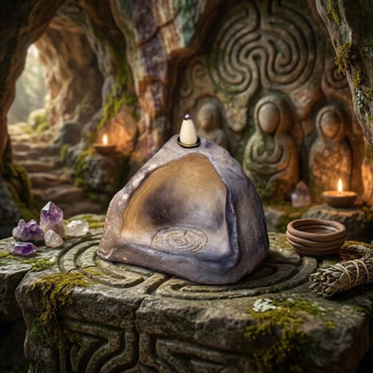 Kleiner Altar Ton Rauchbrand | Backflow Räucherhalter Labyrinth | Spirituelles Geschenk Räucherwasserfall Grotte Unikat 740g RÄH070