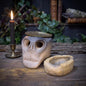 4in1 Räucherstövchen Totenkopf Ton | Duftlampe Rauchbrand Schädel | Spirituelles Geschenk Altar Ritual Keramik Unikat 1kg RÄG089