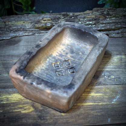 Räucherschale Keramik handgeformt | Archaische Schale mit Erdsymbol | Rauchritual Gefäß Altar Unikat RÄG092