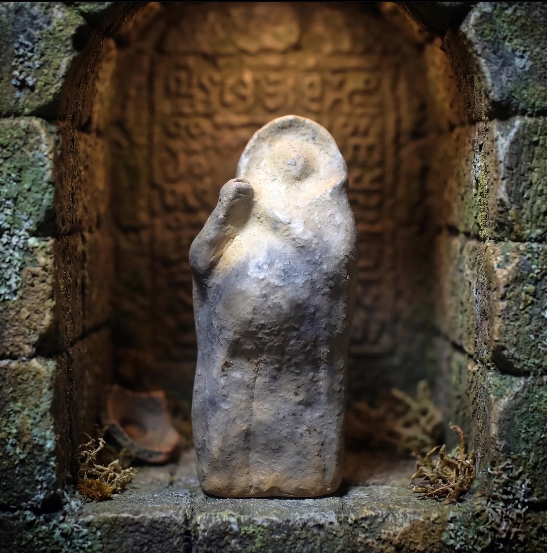 Gebärende Göttin – Archaische Skulptur aus traditioneller Rauchbrandkunst