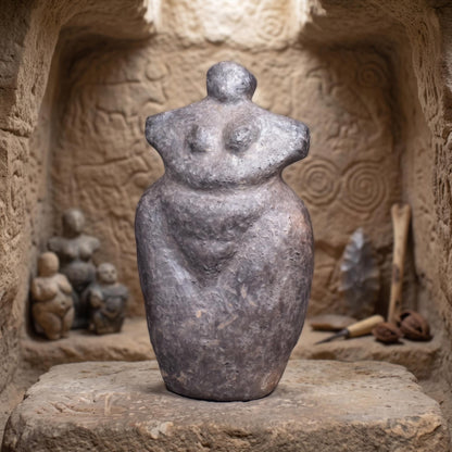 prähistorisch inspirierte Venus Skulptur - Spirituelle Dekoration aus Ton im Rauchbrand vollendet - individuelles Wohnambiente