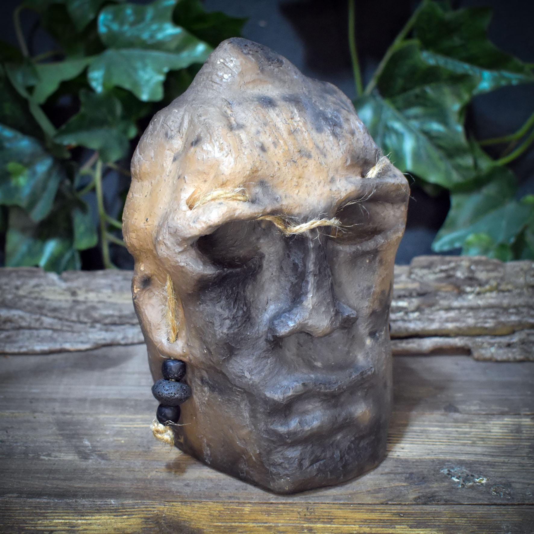 Skulptur Maske Keramik handgeformt | Archaische Maske Ton | Heidnische Kunst Unikat | Spirituelle Deko Altar SKU297