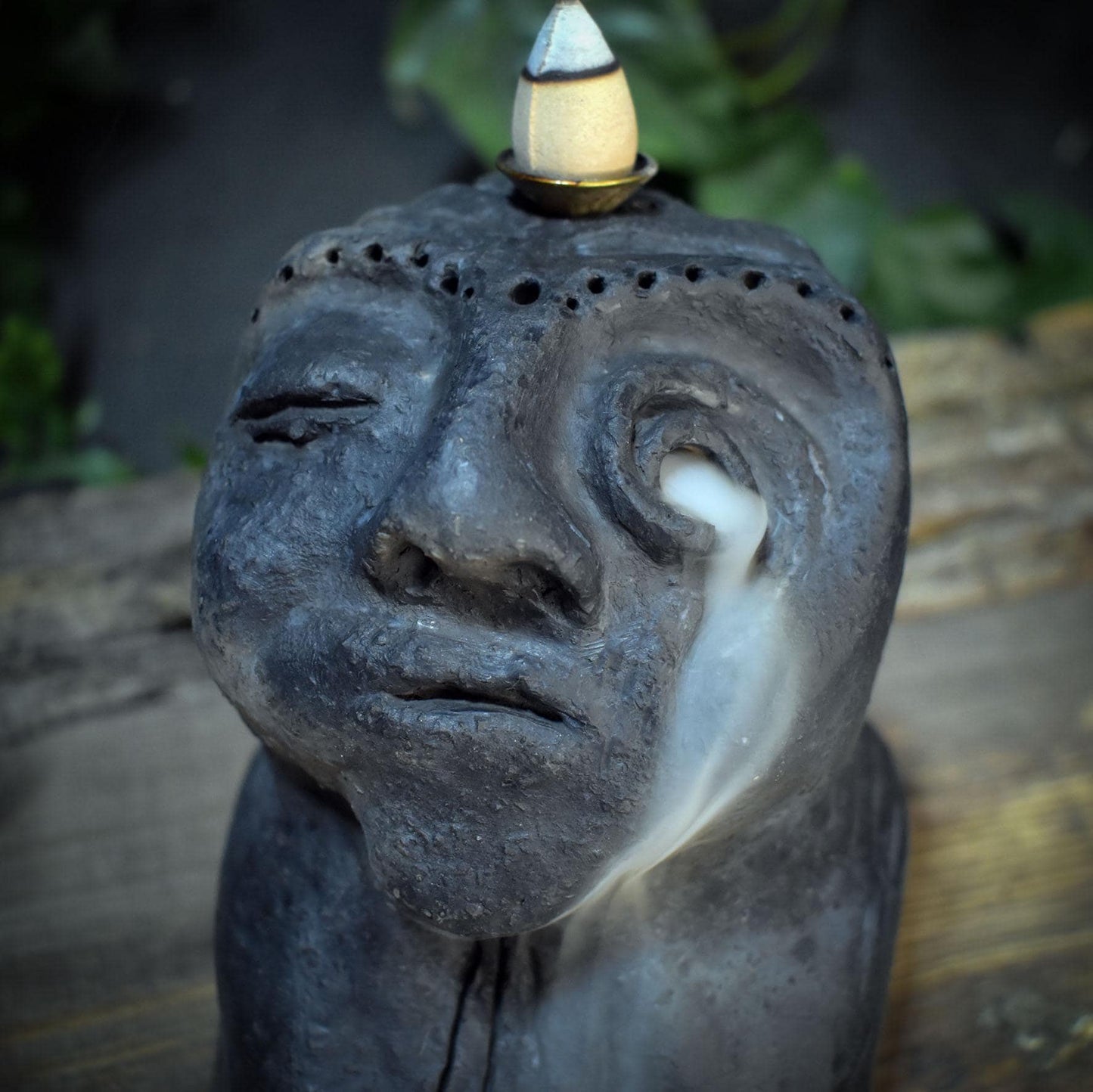 Ahnenskulptur Keramik handgeformt | Archaische Ahnenmaske Rückfluss Räucherhalter | Heidnische Kunst Altar Unikat RÄH072