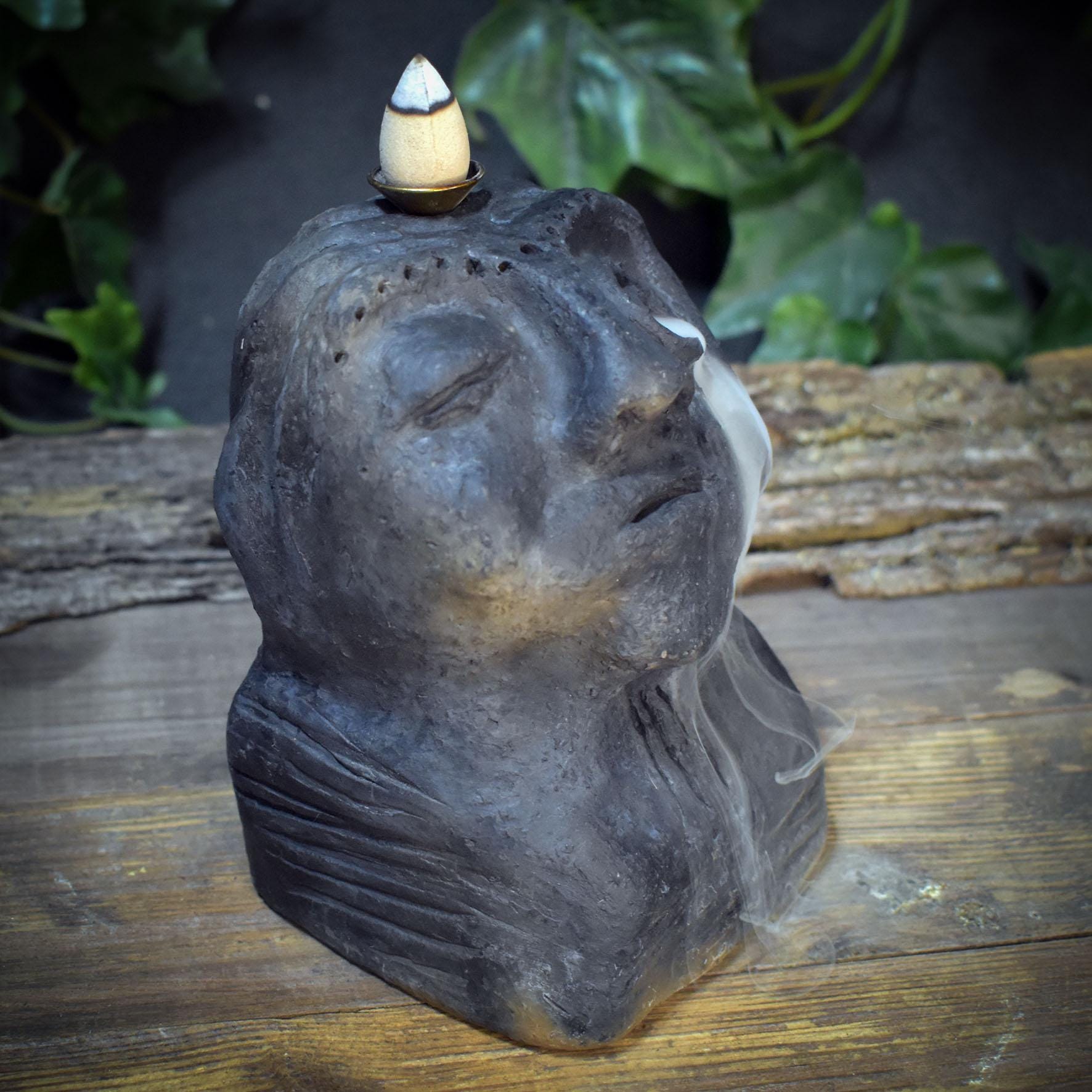 Ahnenskulptur Keramik handgeformt | Archaische Ahnenmaske Rückfluss Räucherhalter | Heidnische Kunst Altar Unikat RÄH072