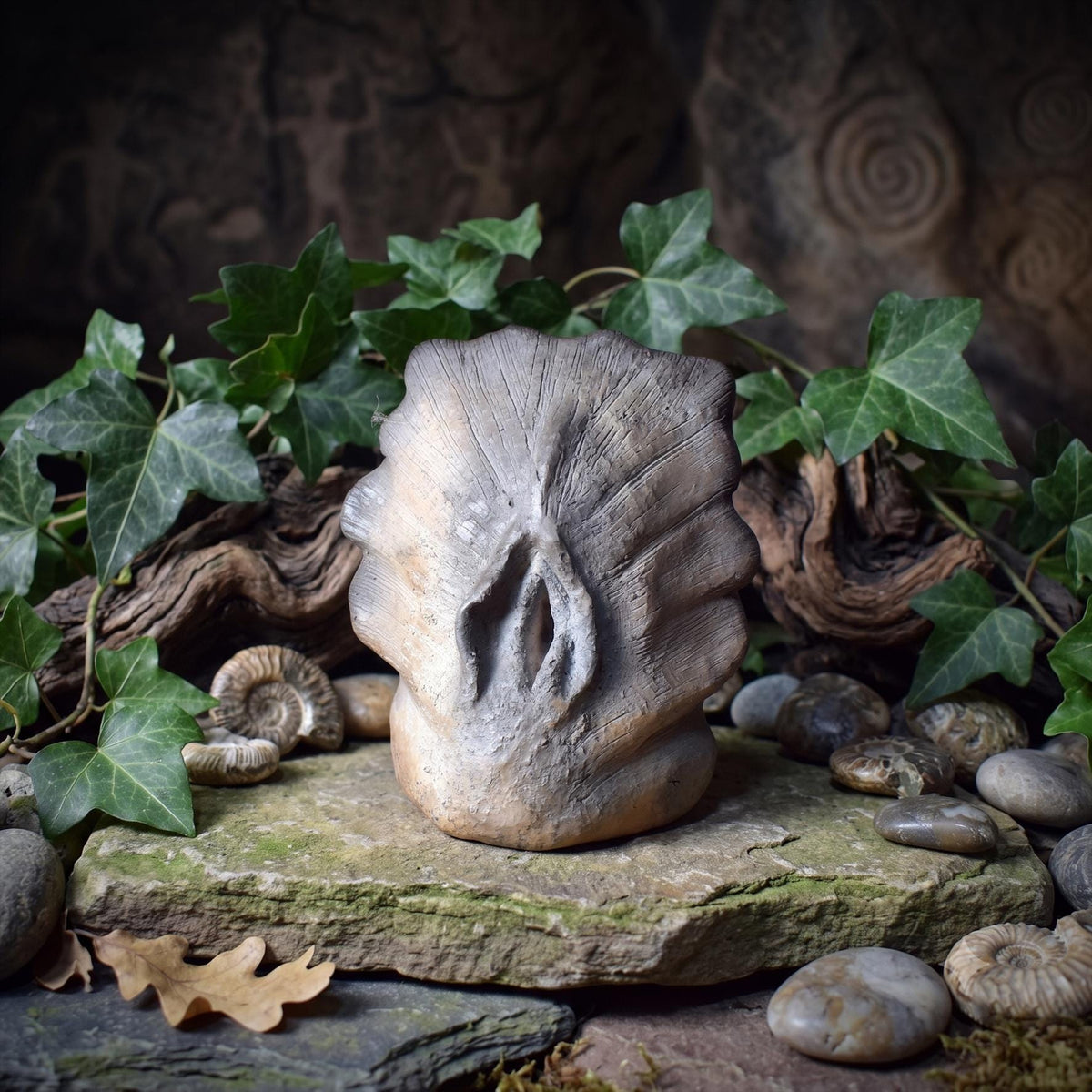 Yoni Skulptur in Muschelform – Weibliche Urkraft Kunstobjekt – Handgefertigte Göttinnen-Statue zur Heilung & Selbstliebe