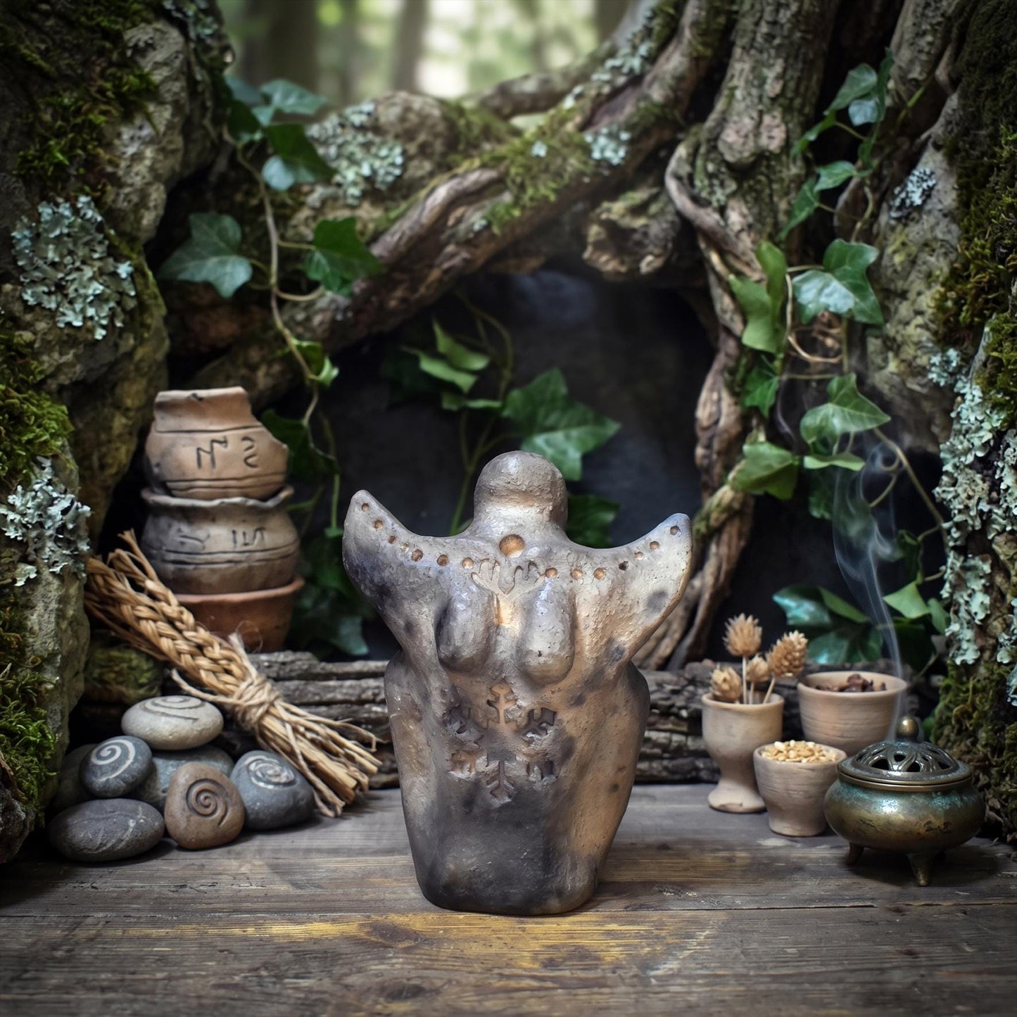 Wintergöttin Skulptur Keramik | Perchta Cailleach Figur | Spirituelle Deko & Altar Figur Rauhnächte Yule Handgefertigt 1,35kg - SKU303