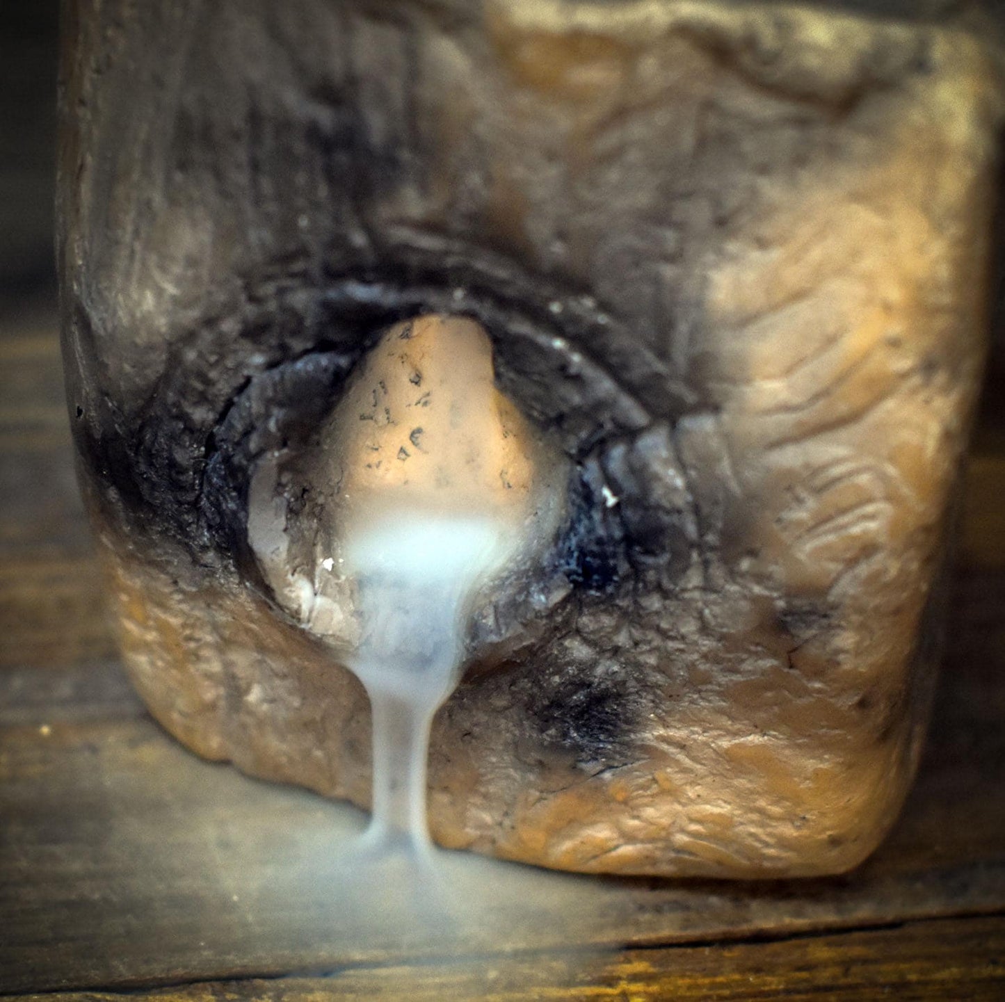 Rückfluss Räuchergefäß aus Rauchbrandton mit Fossil – Wasserfall Räucherkerzen Halter Holzstruktur & Moos – Spirituelle Altar Deko RÄH072