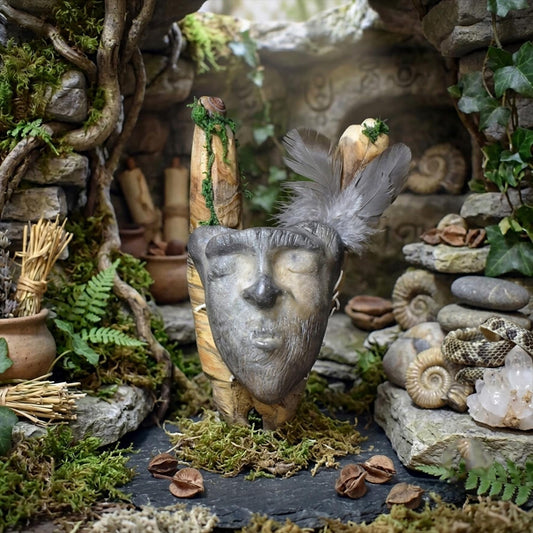 Cernunnos Maske Holz Ton, Keltischer Gott Figur Waldgeist, schamanisches Kraftobjekt, spirituelle Altar Deko Wicca SKU150