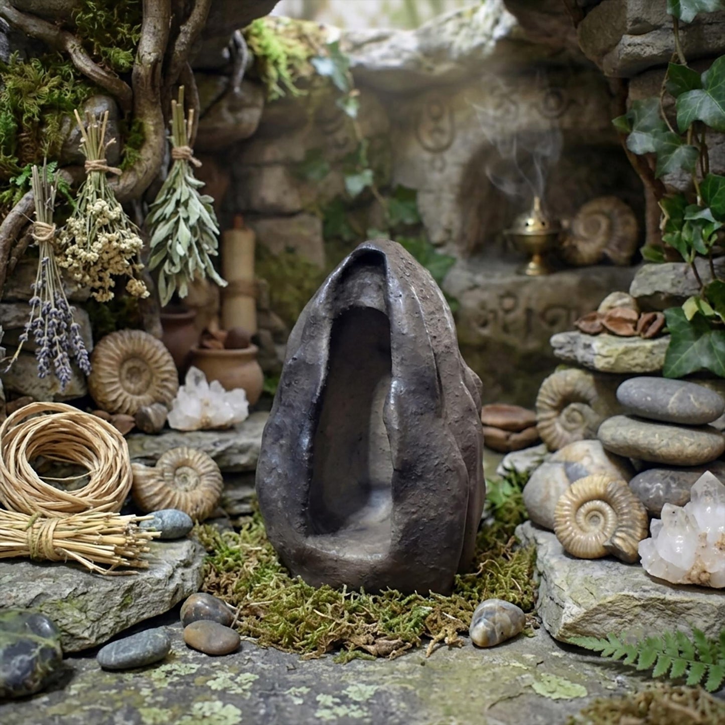 Yoni Skulptur aus Ton handgefertigt, Archaische Wächterin, Spirituelle Tonkunst für Altar & Rituale, Geschenk für Frauen, 15cm