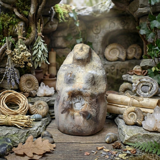 Erdmutter, Archaische Skulptur aus Ton mit Petroglyphen-Symbol, Spirituelle Frauenfigur, Ahnen-Kunst, Handgefertigtes Unikat