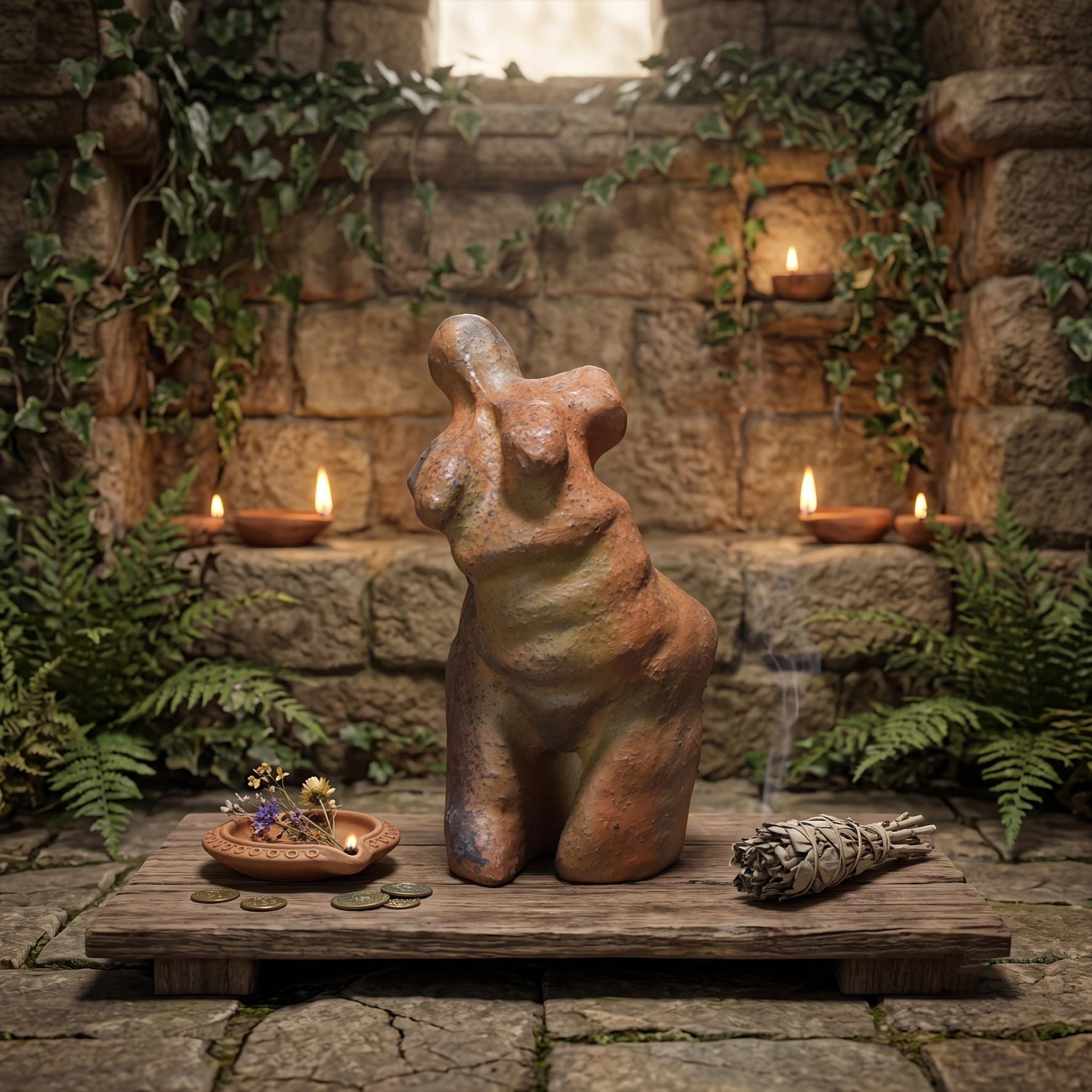 Fruchtbarkeit Skulptur Ton, Figur Kinderwunsch & Schwangerschaft, archaische Göttin handgemacht, spirituelle Altar Deko SKU277