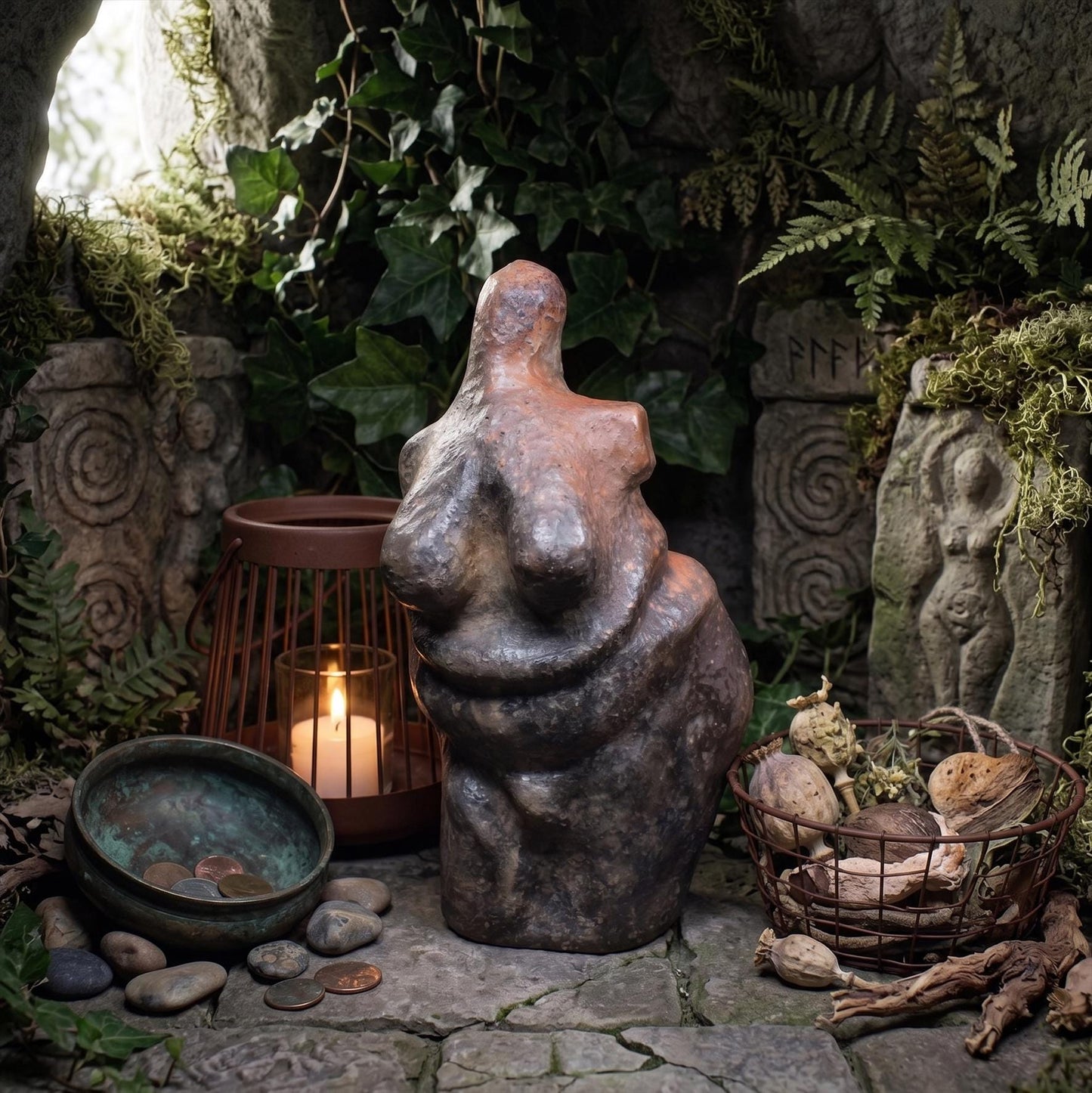 Venus Statue aus Ton, prähistorisch inspirierte Göttin Figur, große Urgöttin Skulptur handgemacht, spirituelle Altar Deko SKU280