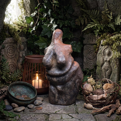 Venus Statue aus Ton, prähistorisch inspirierte Göttin Figur, große Urgöttin Skulptur handgemacht, spirituelle Altar Deko SKU280