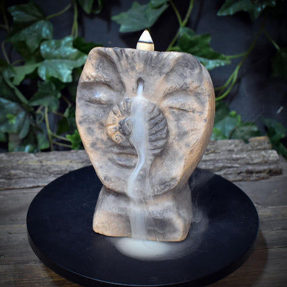 Rückfluss Räucherkegelhalter Ahnenskulptur | Räuchergefäß Wasserfall mit Spirale | Spirituelle Deko & Altar Figur Keramik 1,4kg RÄH071